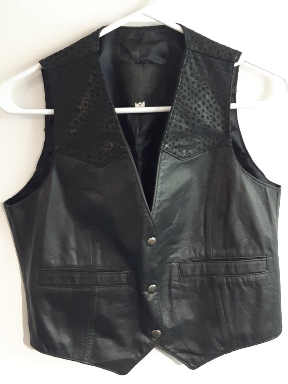 Moto Vest Sleeveless Vintage Genuine Leather Black V-Neck Western Style Size 7